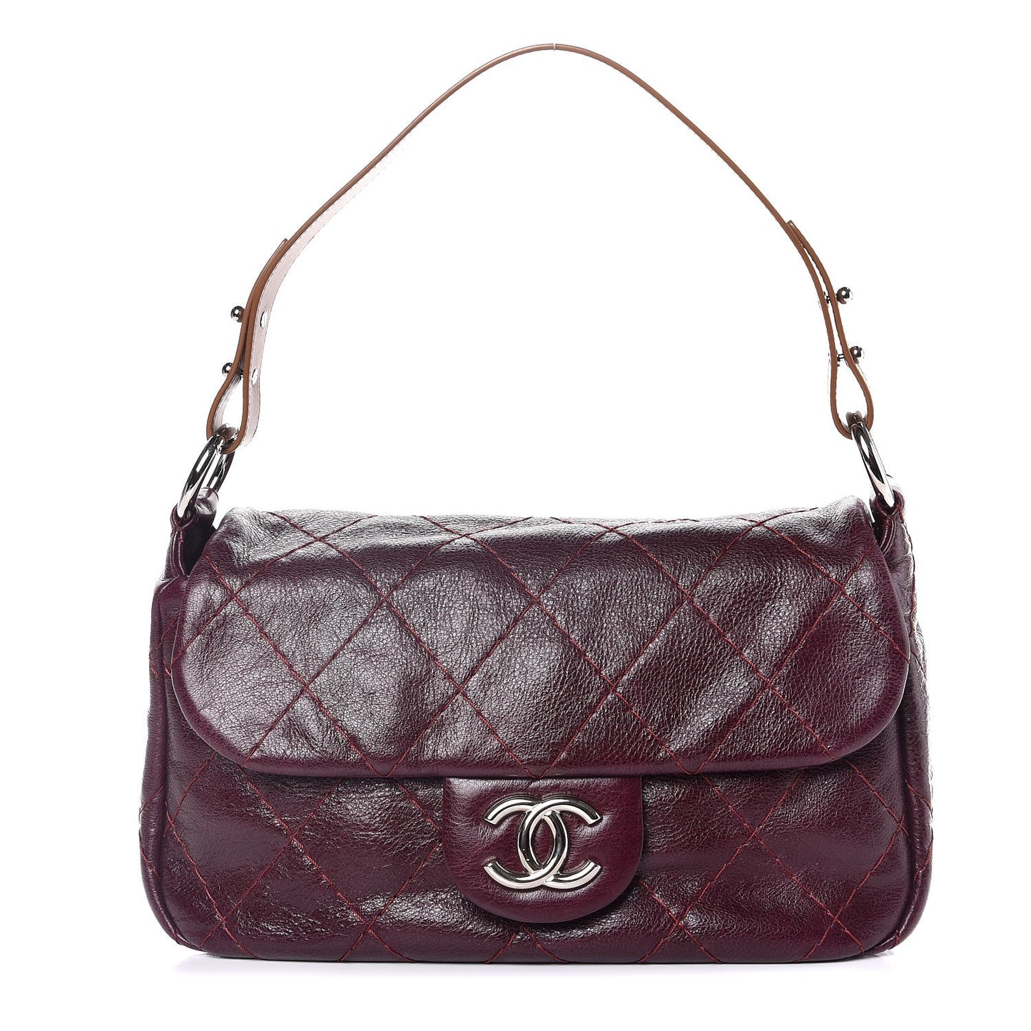 Glazed Calfskin Stitched On The Road Flap Plum