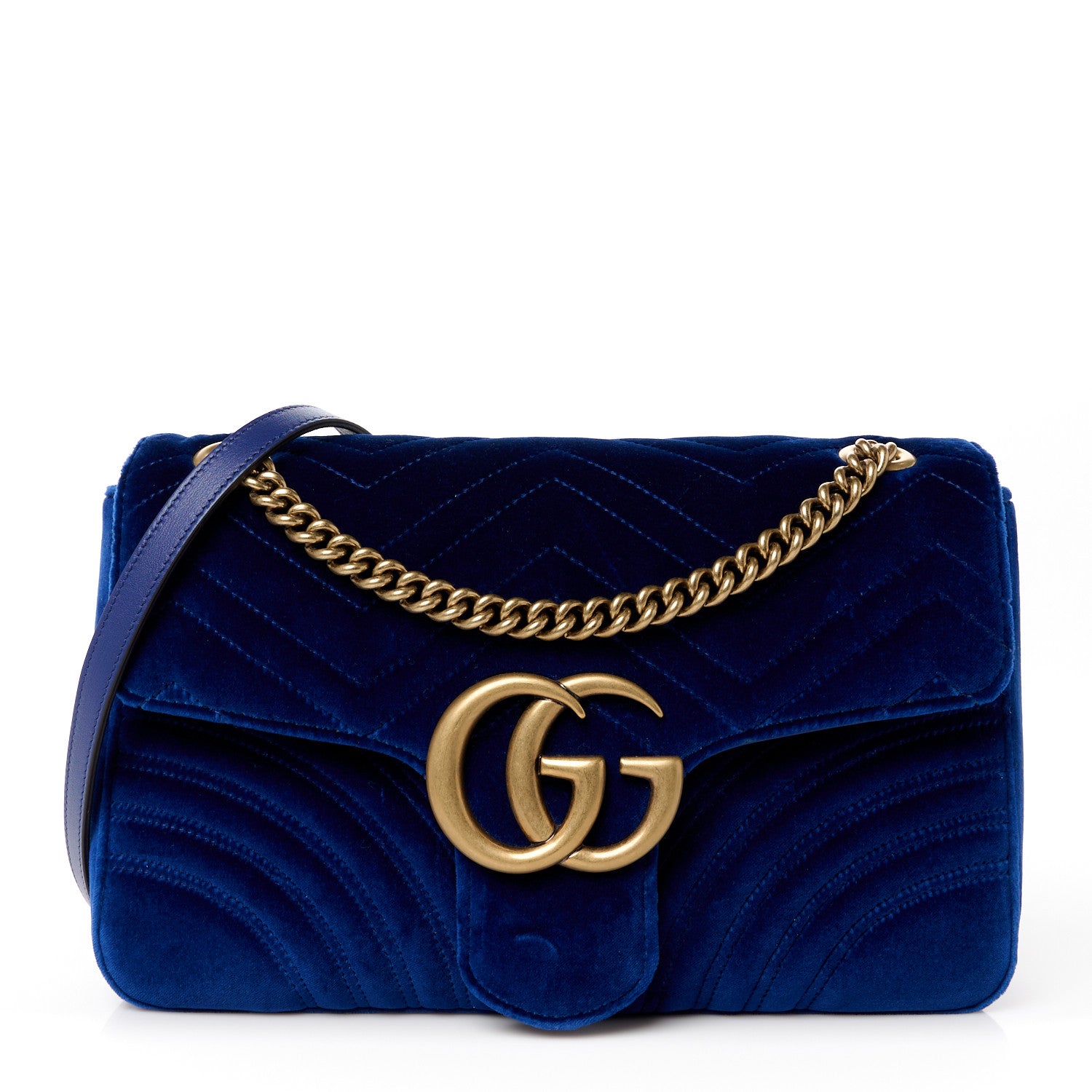 Gucci Velvet Matelasse Medium GG Marmont Shoulder Bag Cobalt Blue 1 of 11