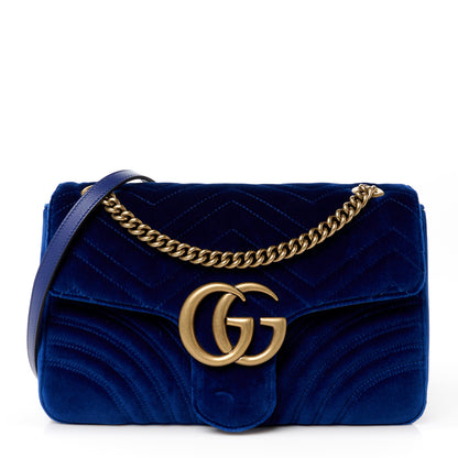 Gucci Velvet Matelasse Medium GG Marmont Shoulder Bag Cobalt Blue 1 of 11