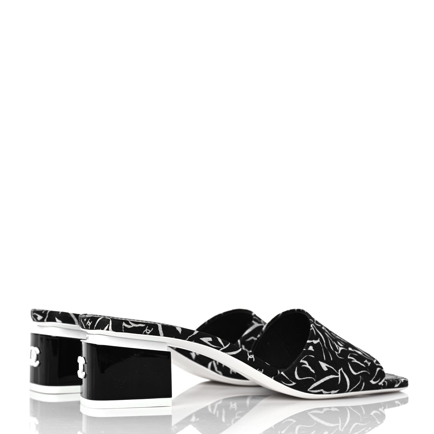 Chanel Printed Fabric Mules 39.5 Black White 4 of 8