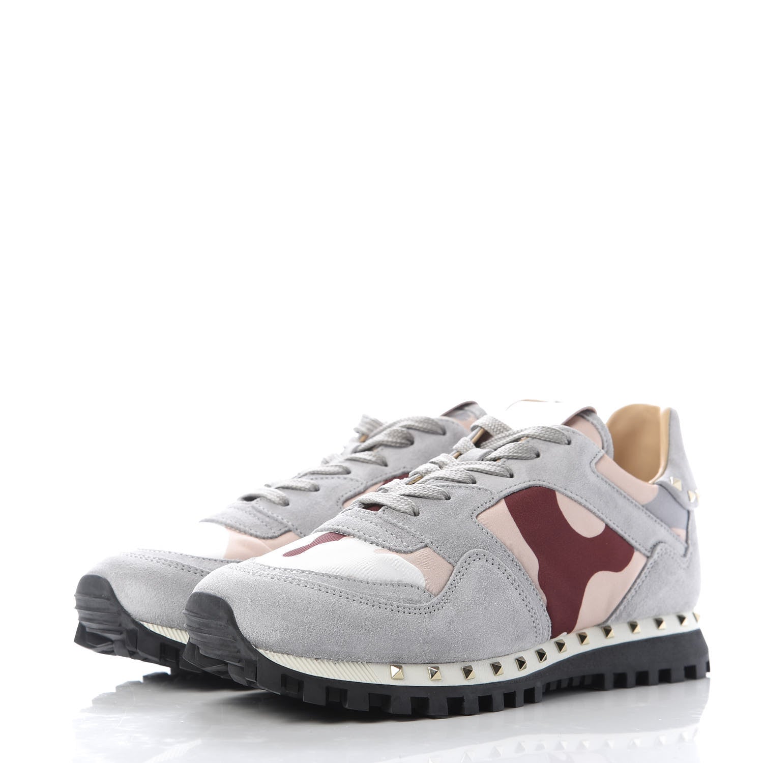 Valentino Garavani Suede Nylon Camouflage Womens Soul Rockstud Sneakers 37.5 Grey 3 of 10
