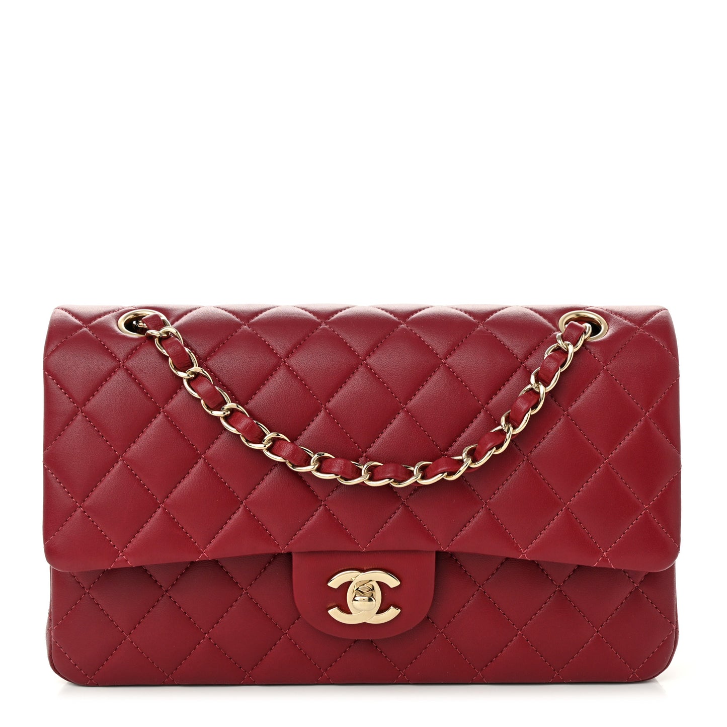 Lambskin Quilted Medium Double Flap Burgundy