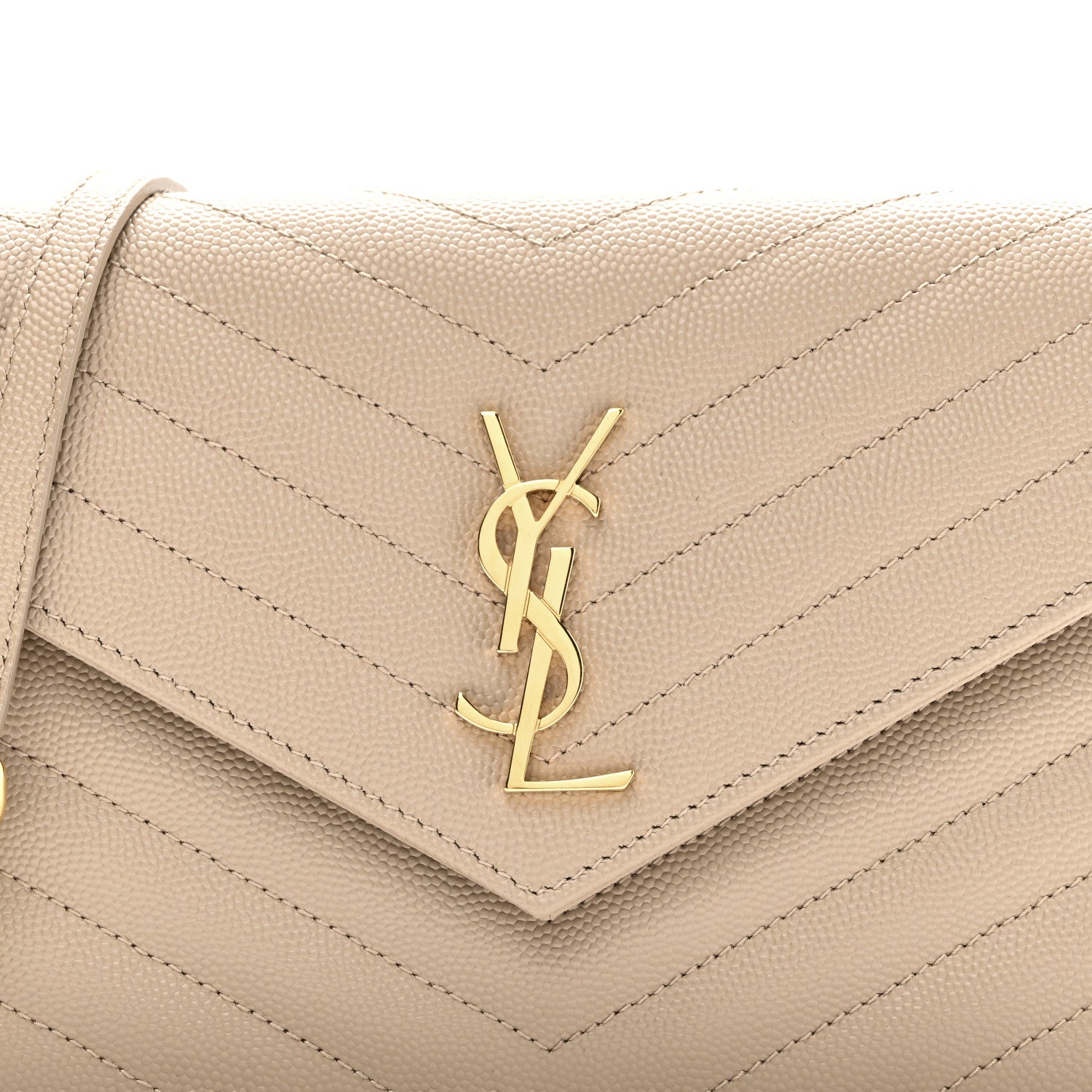 Saint Laurent Grain De Poudre Matelasse Chevron Monogram Envelope Chain Wallet Dark Beige 8 of 9