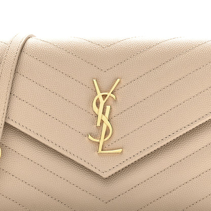 Saint Laurent Grain De Poudre Matelasse Chevron Monogram Envelope Chain Wallet Dark Beige 8 of 9