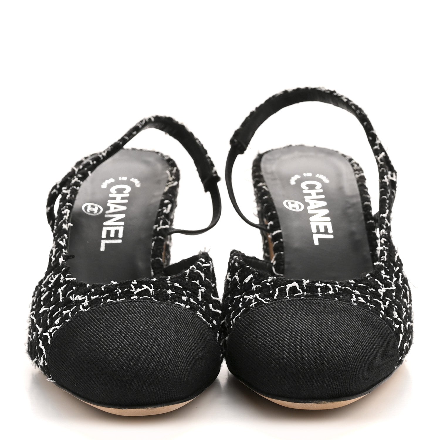 Chanel Tweed Grosgrain Cap Toe CC Slingback Pumps 39 Black White 3 of 11