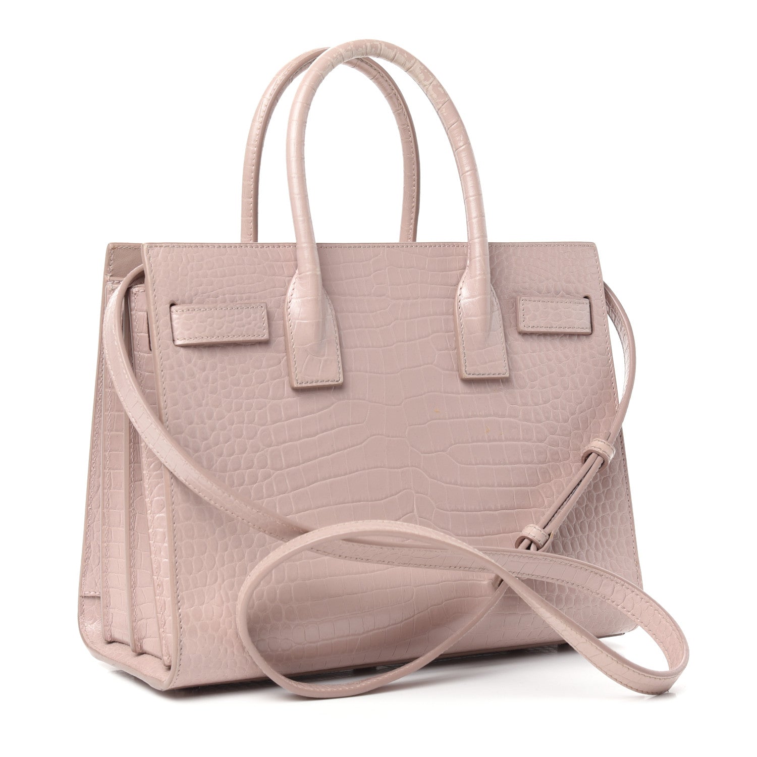 Saint Laurent Calfskin Crocodile Embossed Baby Sac De Jour Rose Antic 3 of 9