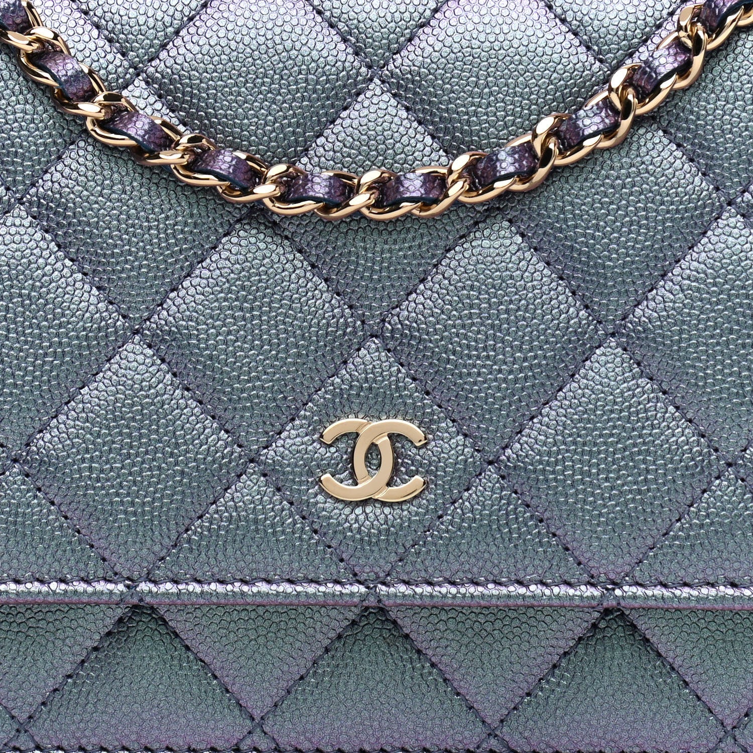 Chanel Iridescent Caviar Quilted Wallet On Chain WOC Dark Blue 9 of 12