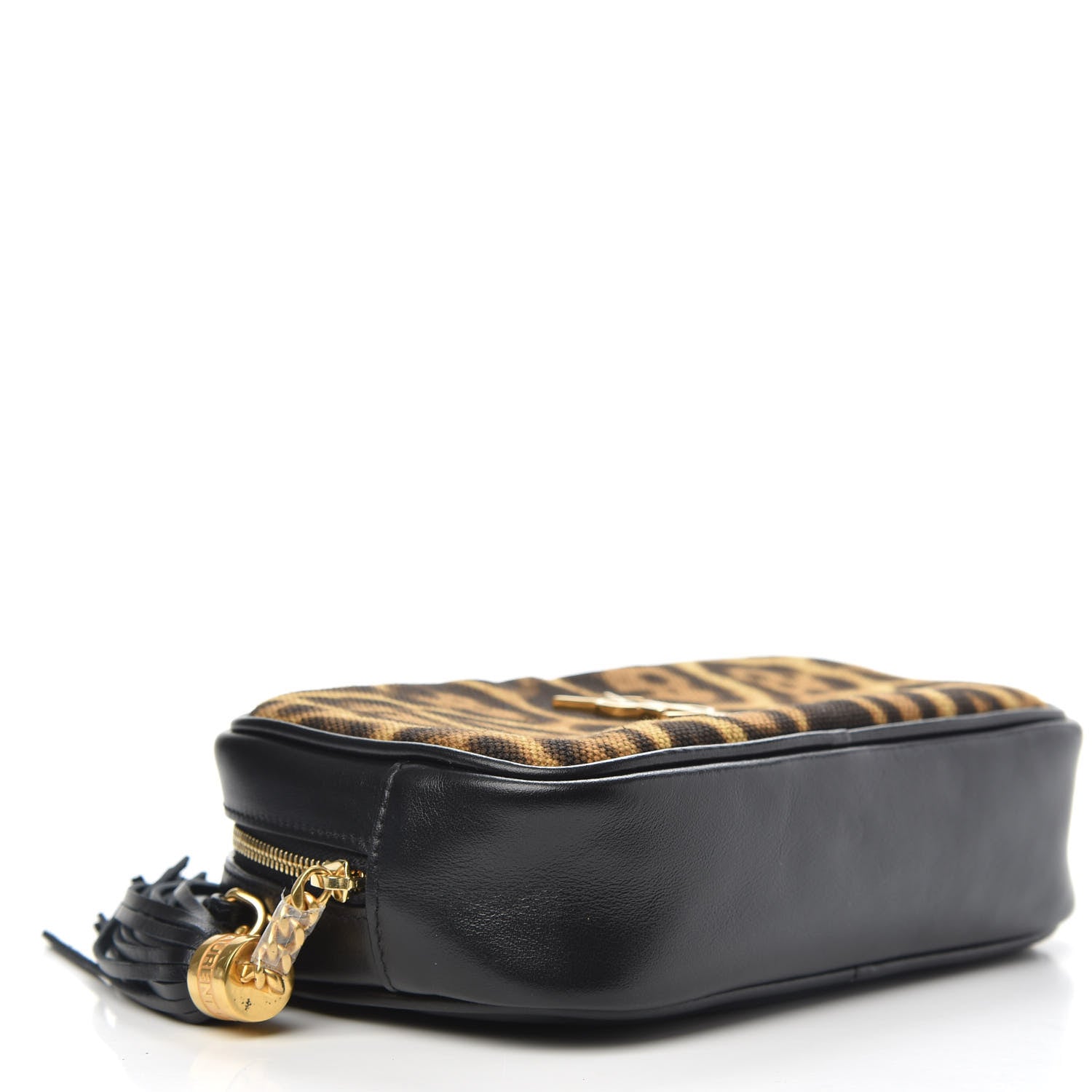 Saint Laurent Canvas Calfskin Leopard Print Monogram Mini Lou Camera Bag Brown 4 of 9