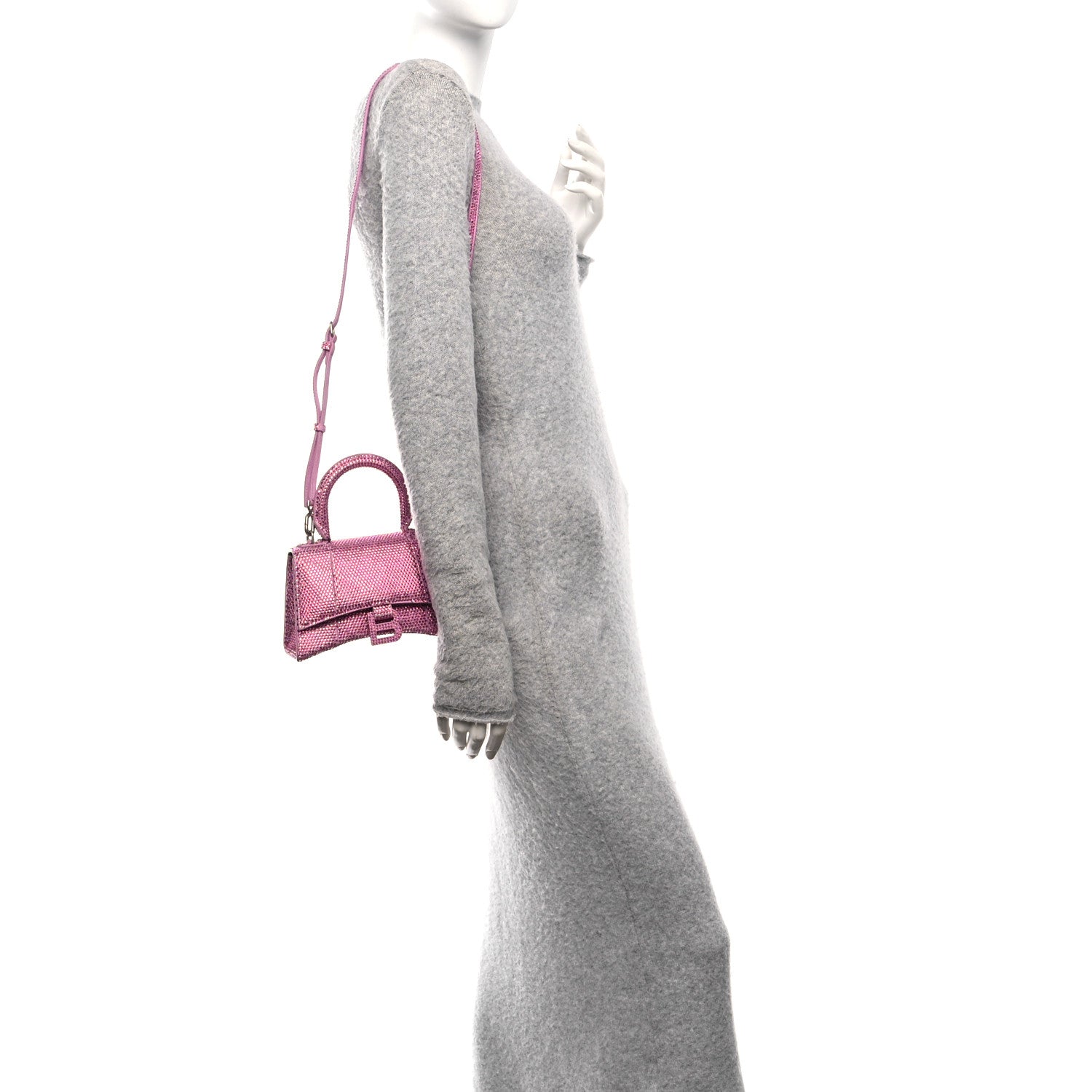 Balenciaga Strass Suede Hourglass Top Handle Bag XS Pink 2 of 9
