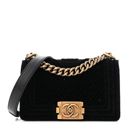Chanel Velvet Chevron Quilted Small Boy Flap Black 1 of 10
