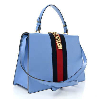 Gucci Calfskin Embroidered Medium Sylvie Top Handle Bag Clear Sky Blue 3 of 10