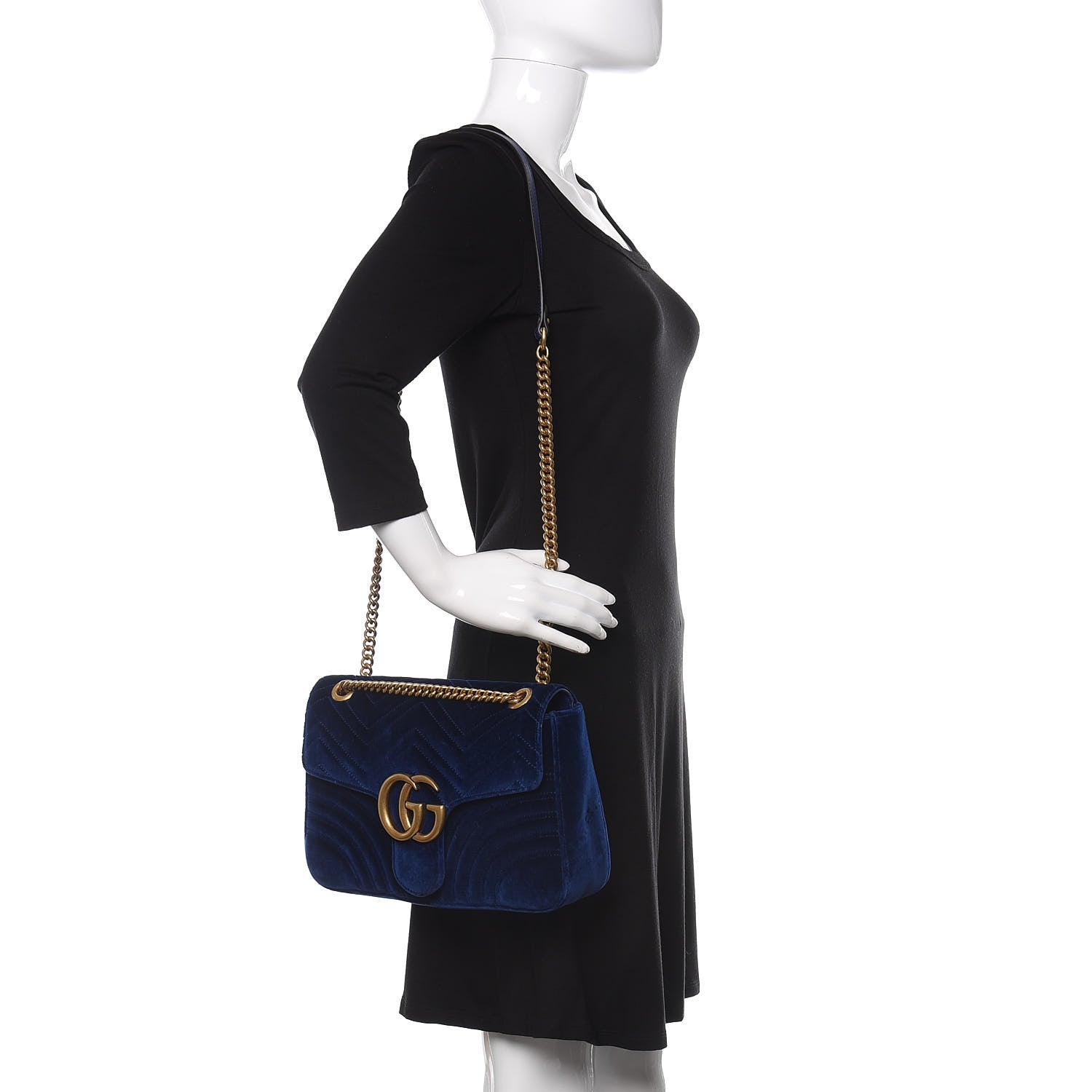 Gucci Velvet Matelasse Medium GG Marmont Shoulder Bag Cobalt Blue 2 of 14