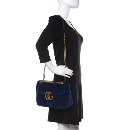 Gucci Velvet Matelasse Medium GG Marmont Shoulder Bag Cobalt Blue 2 of 14