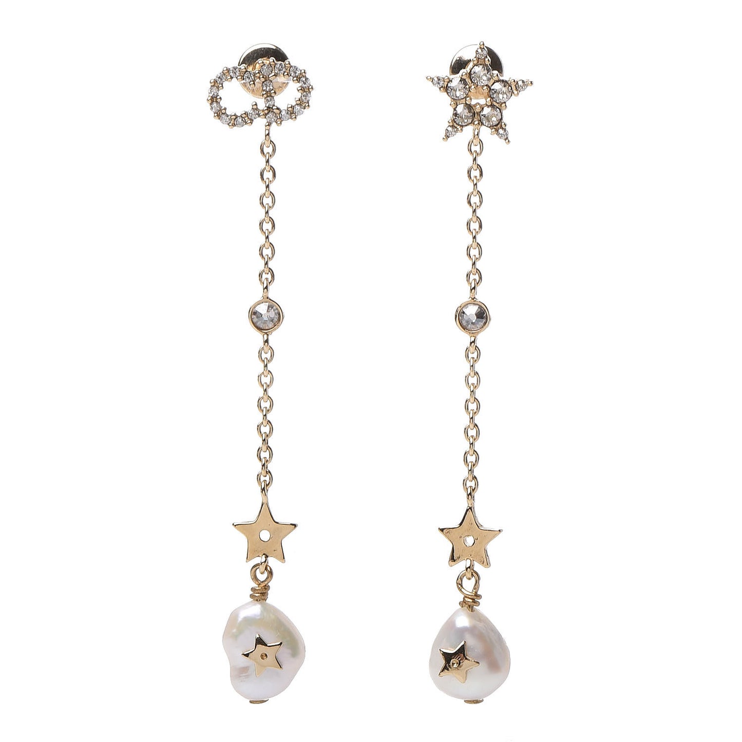 Pearl Crystal Shiny-D Dangle Chain Earrings Gold