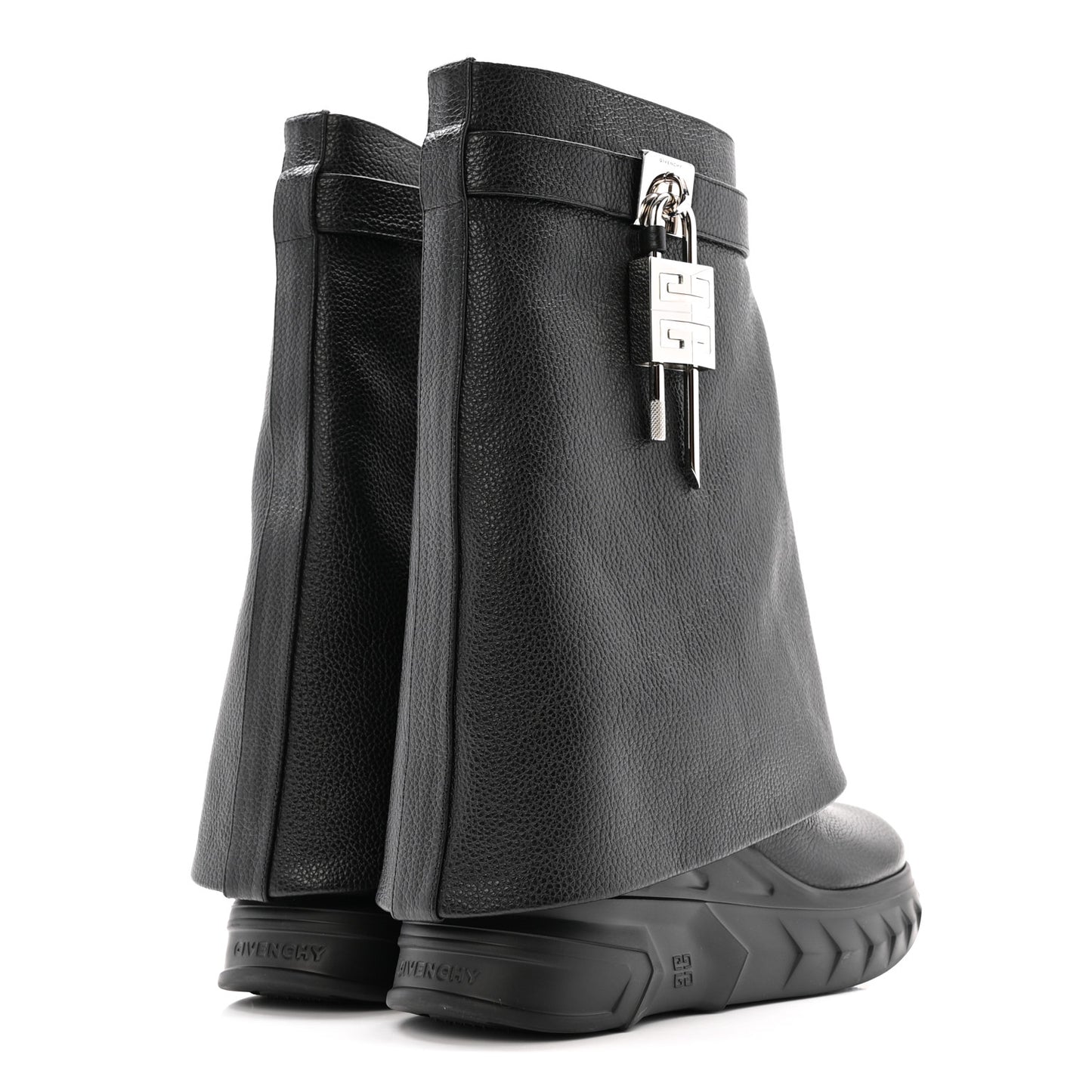 Grained Calfskin Shark Lock Biker Ankle Boots 37 Black