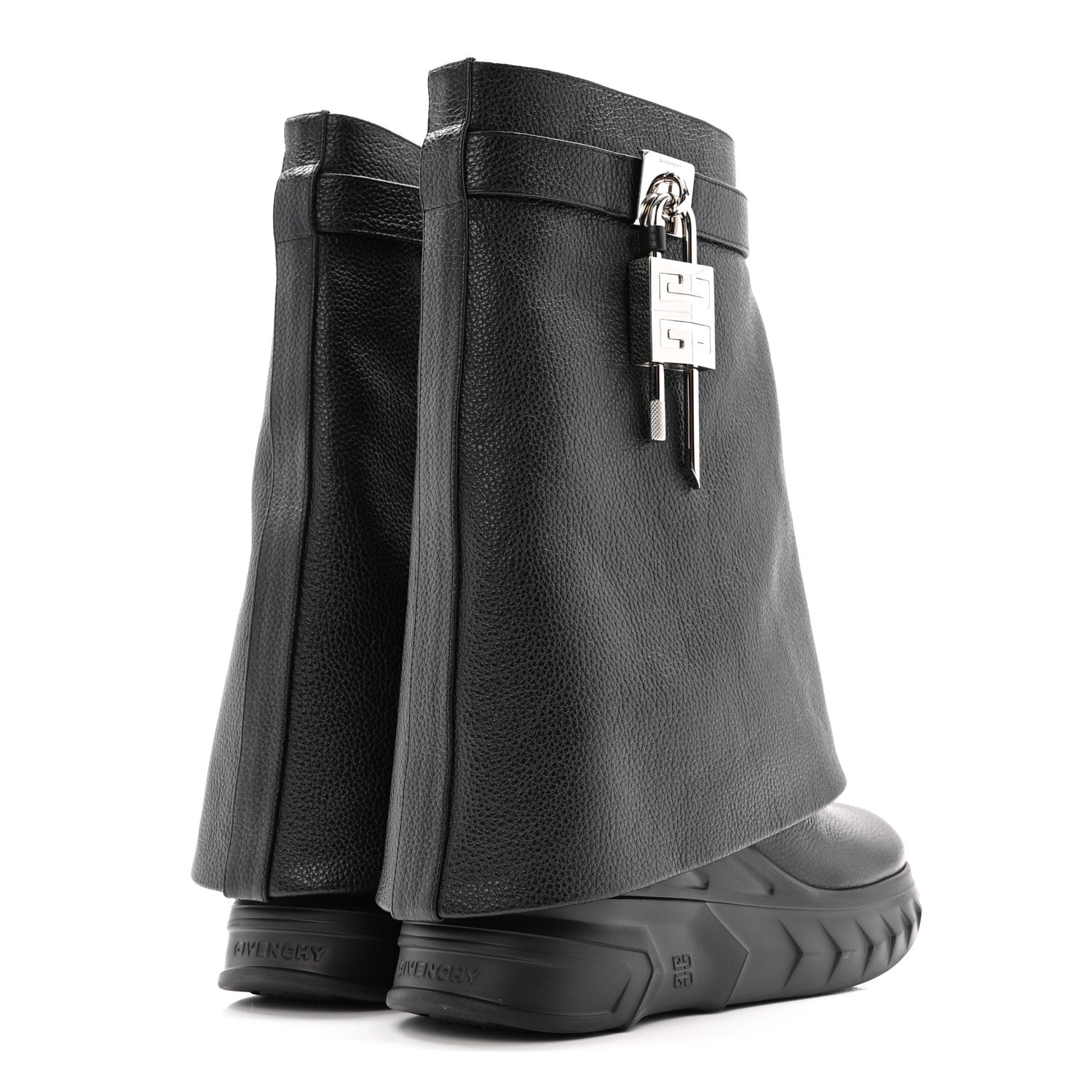 Givenchy Grained Calfskin Shark Lock Biker Ankle Boots 37 Black 5 of 13