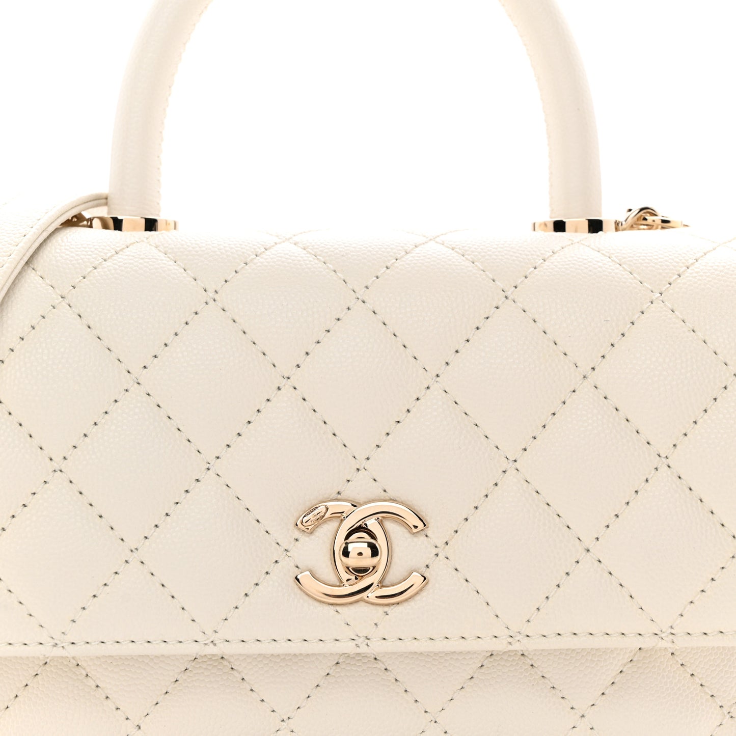 Caviar Quilted Mini Coco Handle Flap White