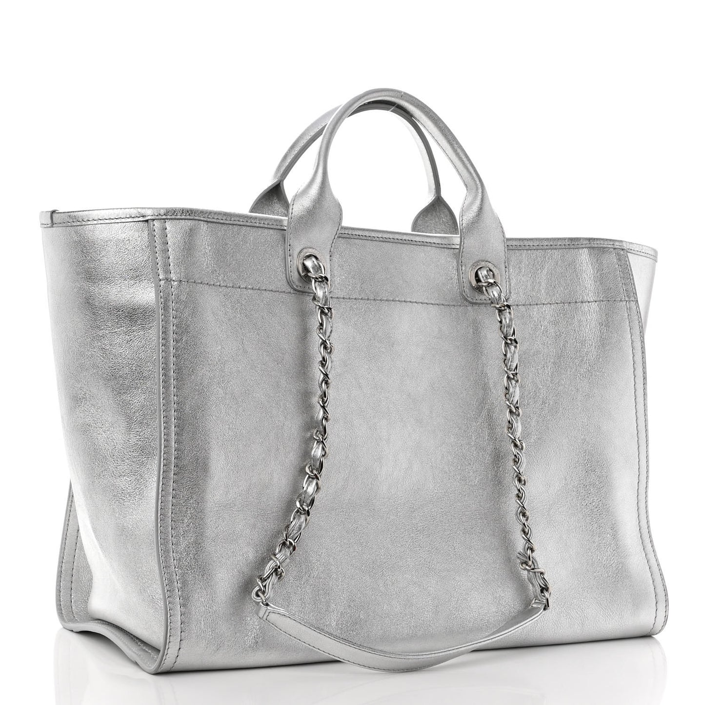 Metallic Calfskin Medium Deauville Tote Silver