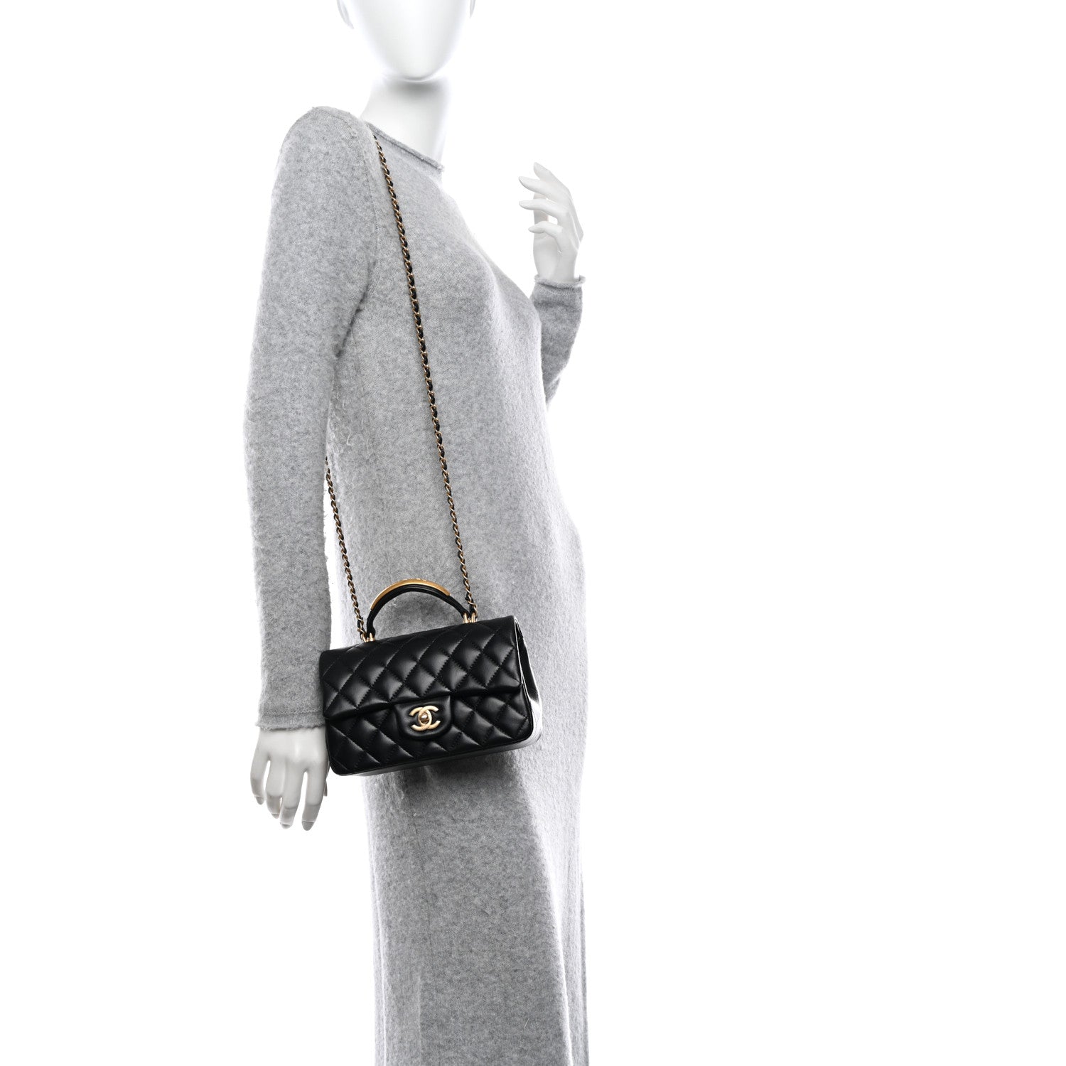 Chanel Lambskin Quilted Metal Mini Top Handle Rectangular Flap Black 2 of 10