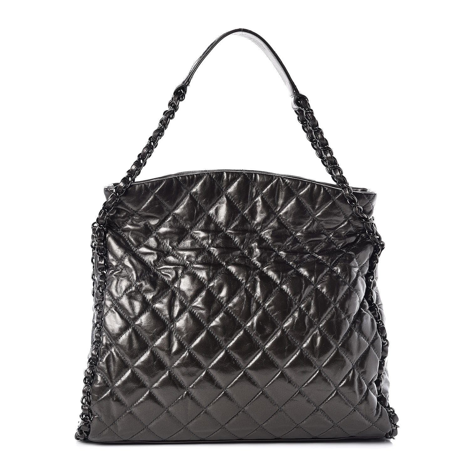 Chanel Metallic Calfskin Quilted Large Chain Me Hobo Dark Grey 1 of 7