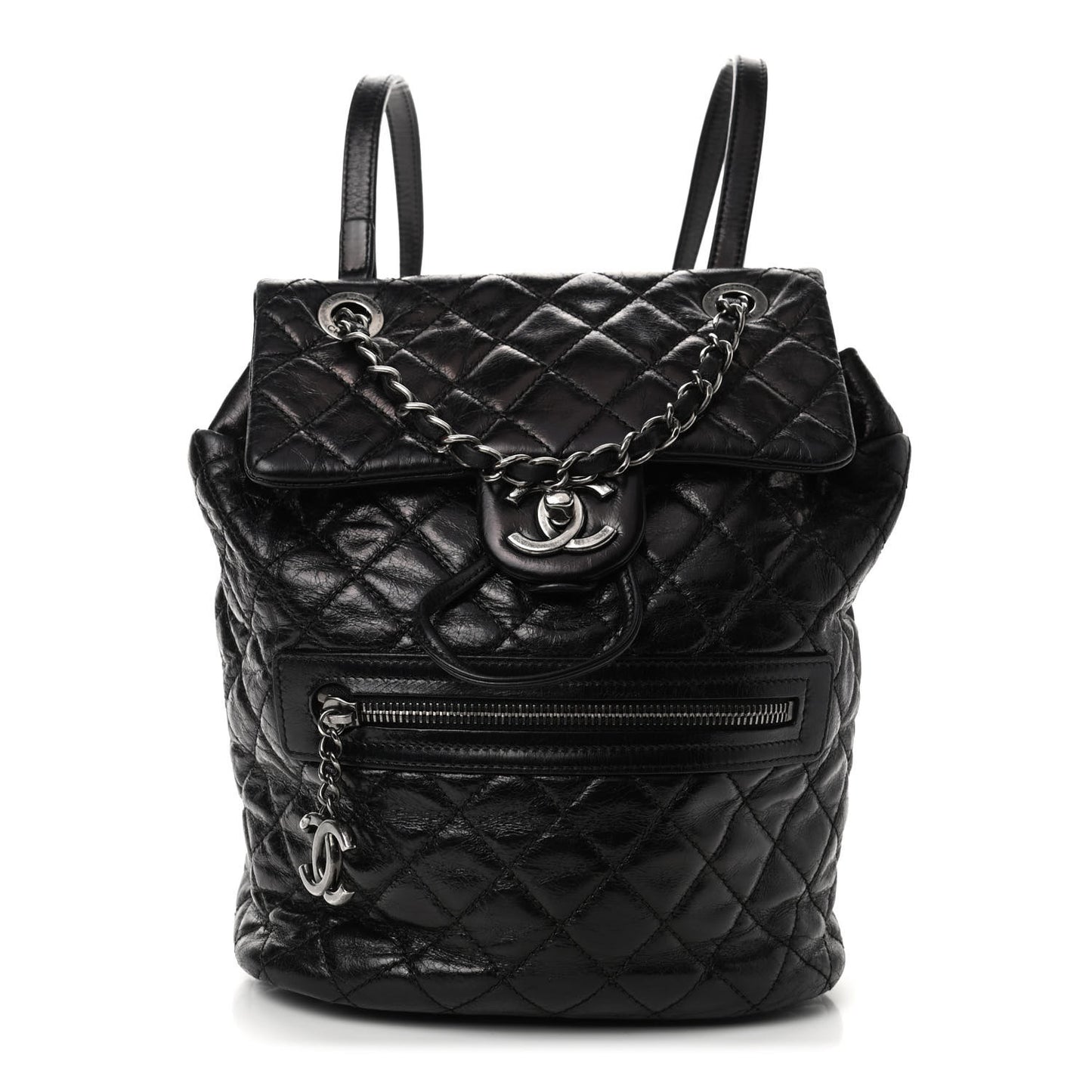 Glazed Calfskin Quilted Small Salzburg Mountain Backpack Black