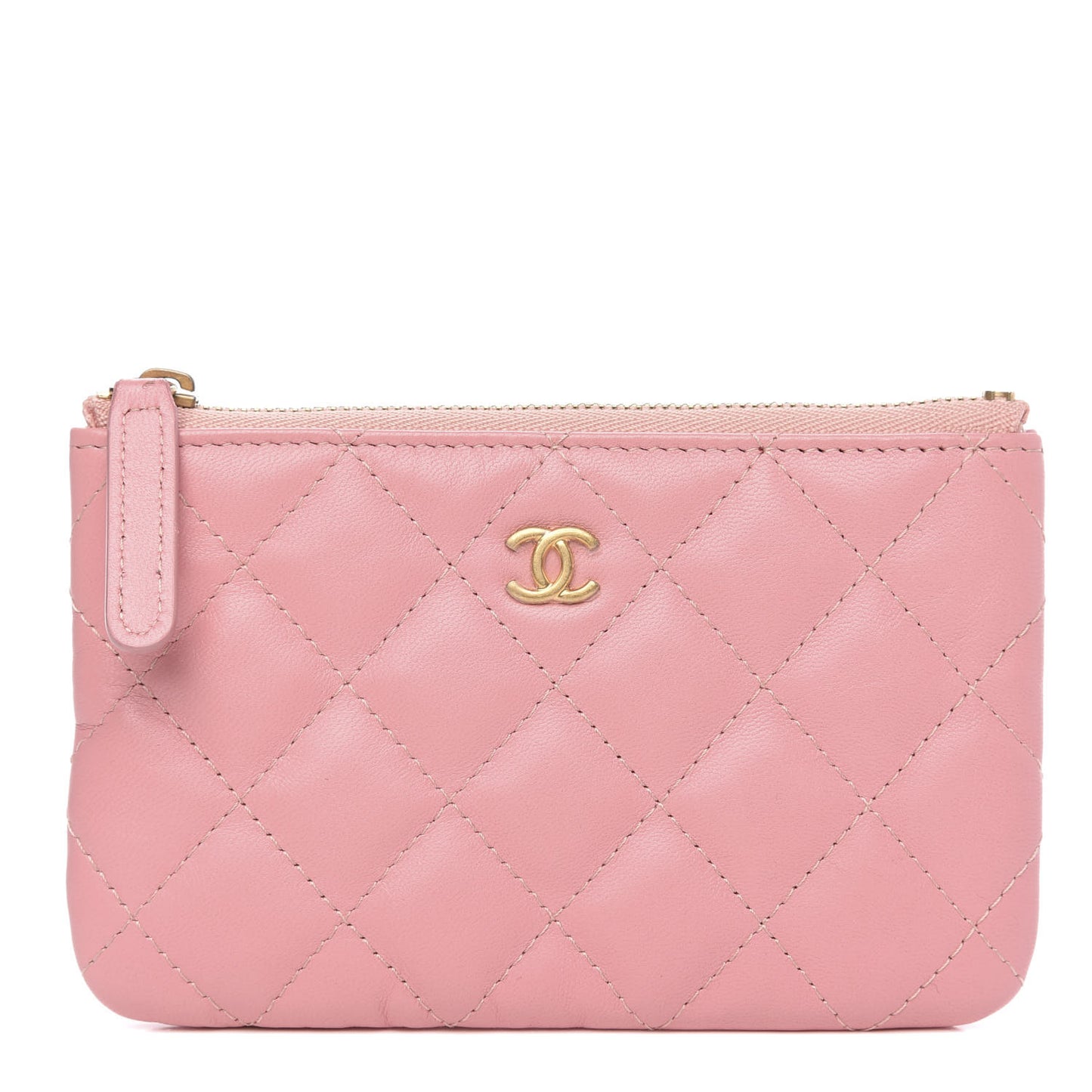 Lambskin Quilted Small Cosmetic Case Pink