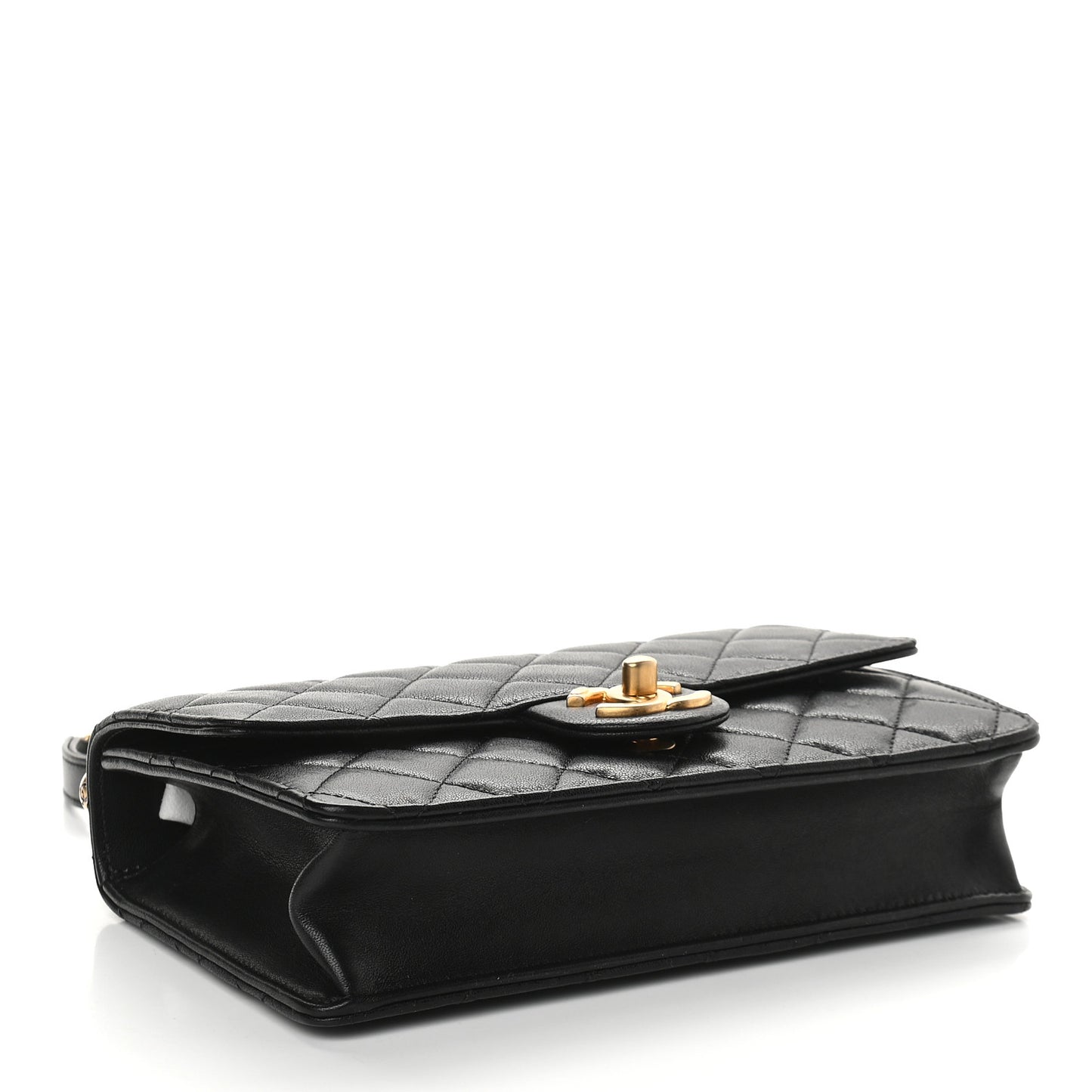 Goatskin Quilted Small Chic Pearls Flap Black