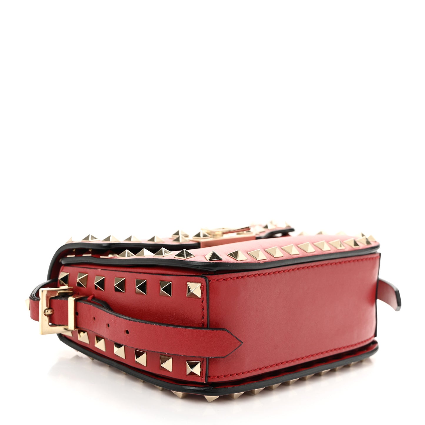 Vitello Small Rockstud Flap Saddle Bag Red