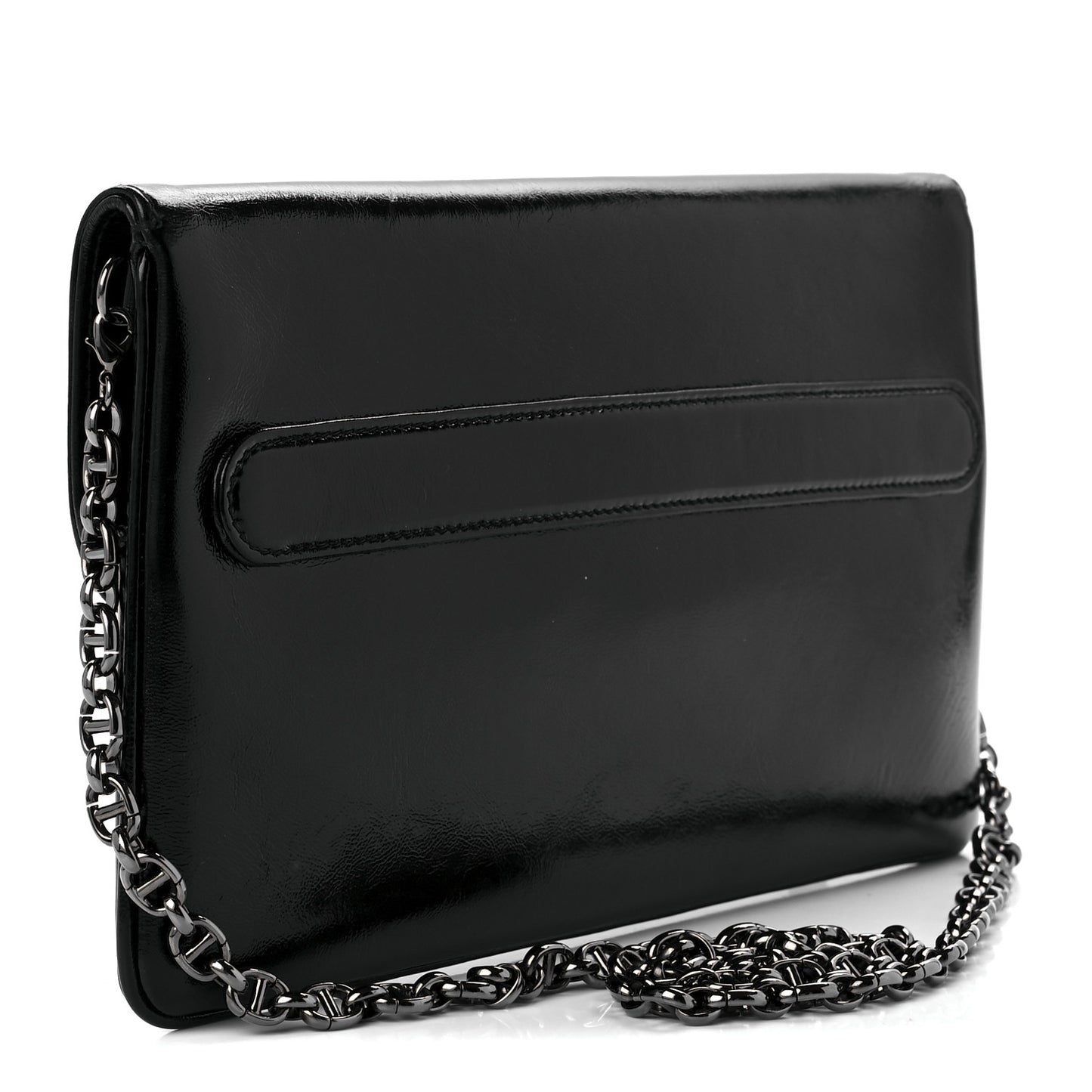 Crinkled Patent Lambskin Medium Diordouble Chain Bag Black