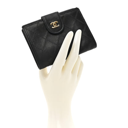 Chanel Lambskin Diamond Stitched Compact French Wallet Black 2 of 14