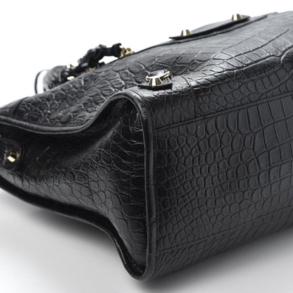 Balenciaga Calfskin Crocodile Embossed Classic Hardware City Black 5 of 9