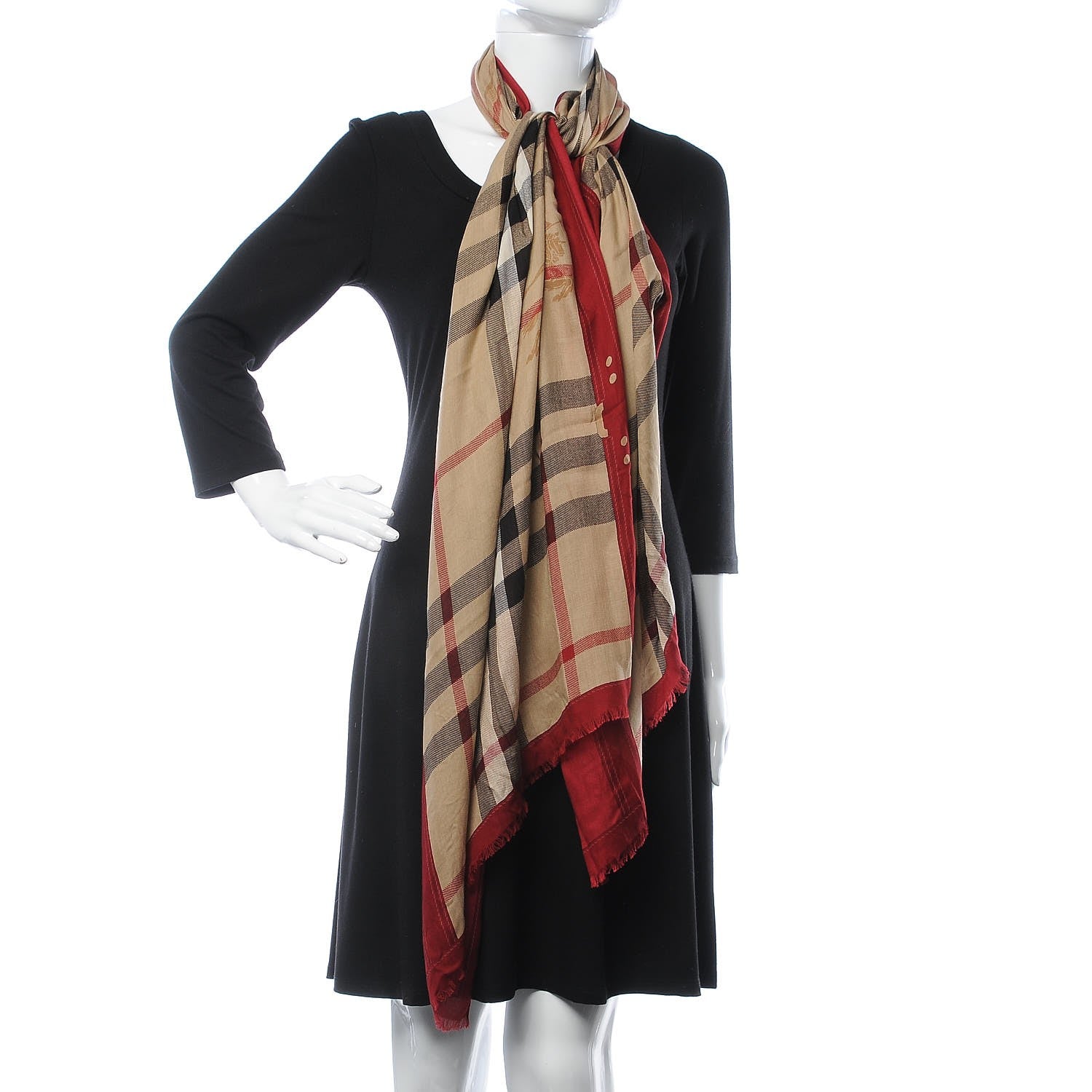 Burberry Modal Cashmere Haymarket Check Color Border Scarf Red 2 of 5