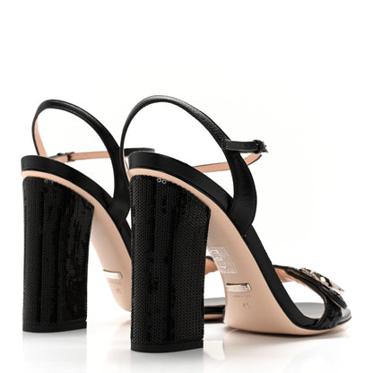 Gucci Sequin Satin Malaga Kid GG Marmont Ankle Wrap 105mm Sandals 41 Black 3 of 8