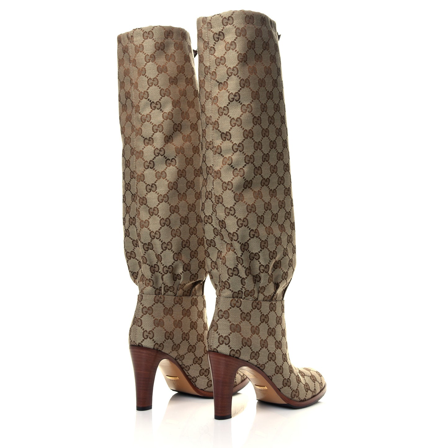 Monogram Lisa Mid Heel Boots 37.5 Beige Ebony