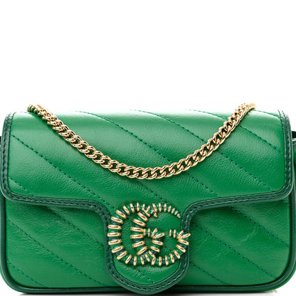 Gucci Azalea Calfskin Enamel Matelasse Diagonal Super Mini Torchon GG Marmont Shoulder Bag New Shamarock Emerald 8 of 10