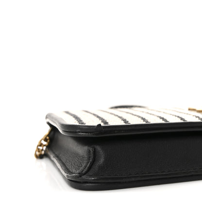 Saint Laurent Canvas Striped Phone Holder Crossbody Beige Black 8 of 9