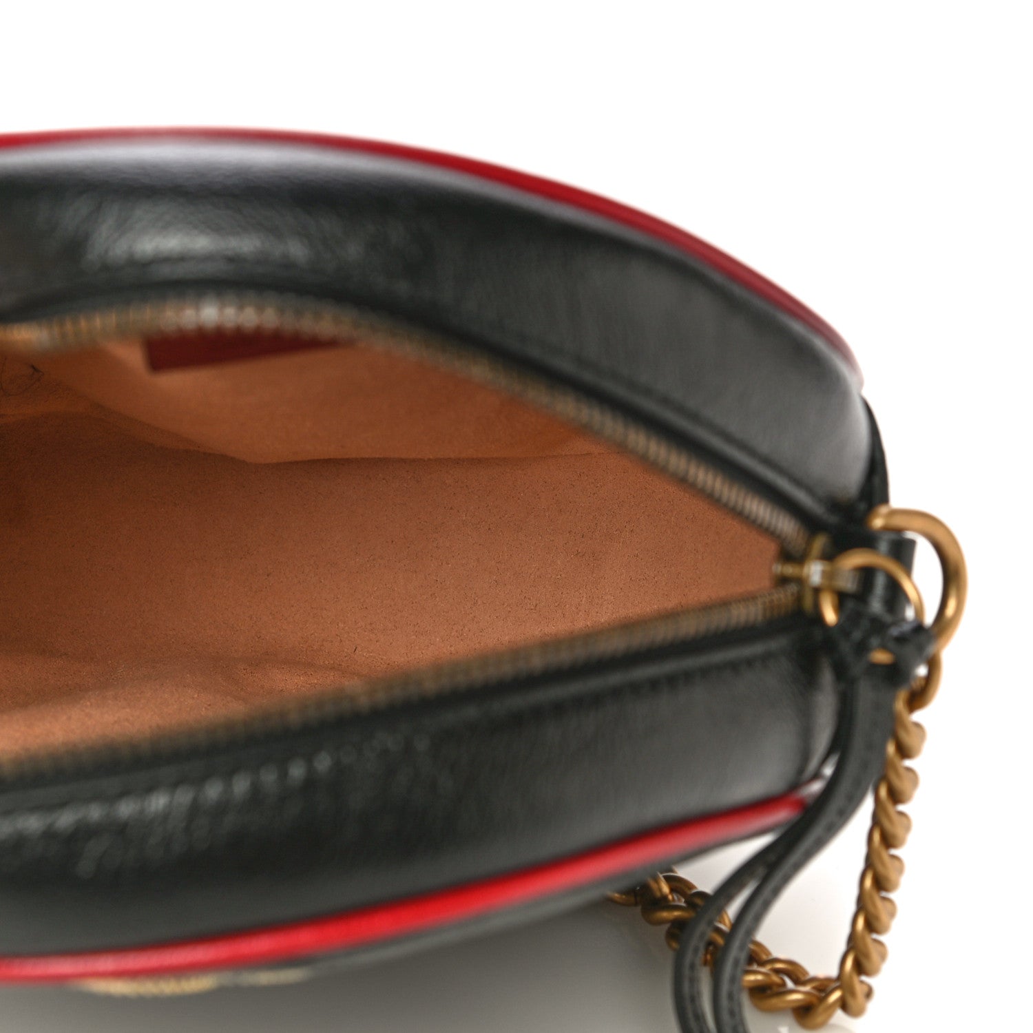 Gucci Vintage Effect Calfskin Matelasse Diagonal Mini Torchon GG Marmont Round Shoulder Bag Black Romantic Cherry 5 of 11