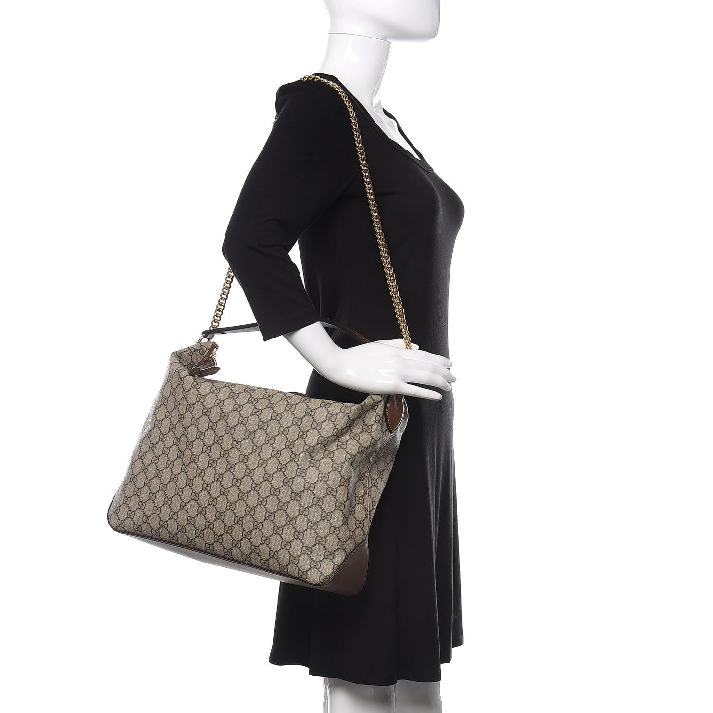 GG Supreme Monogram Large Linea A Hobo Light Brown