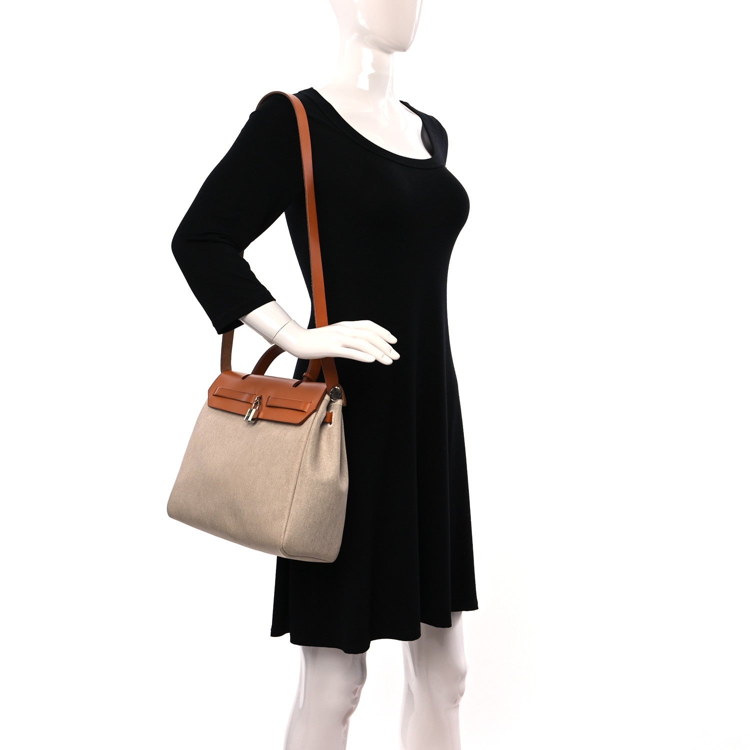 Hermes Toile Vache Calfskin Herbag 30 PM Black Natural 2 of 20