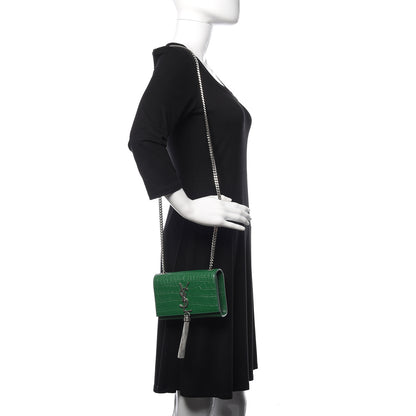 Saint Laurent Calfskin Crocodile Embossed Monogram Small Kate Tassel Satchel Green 2 of 8