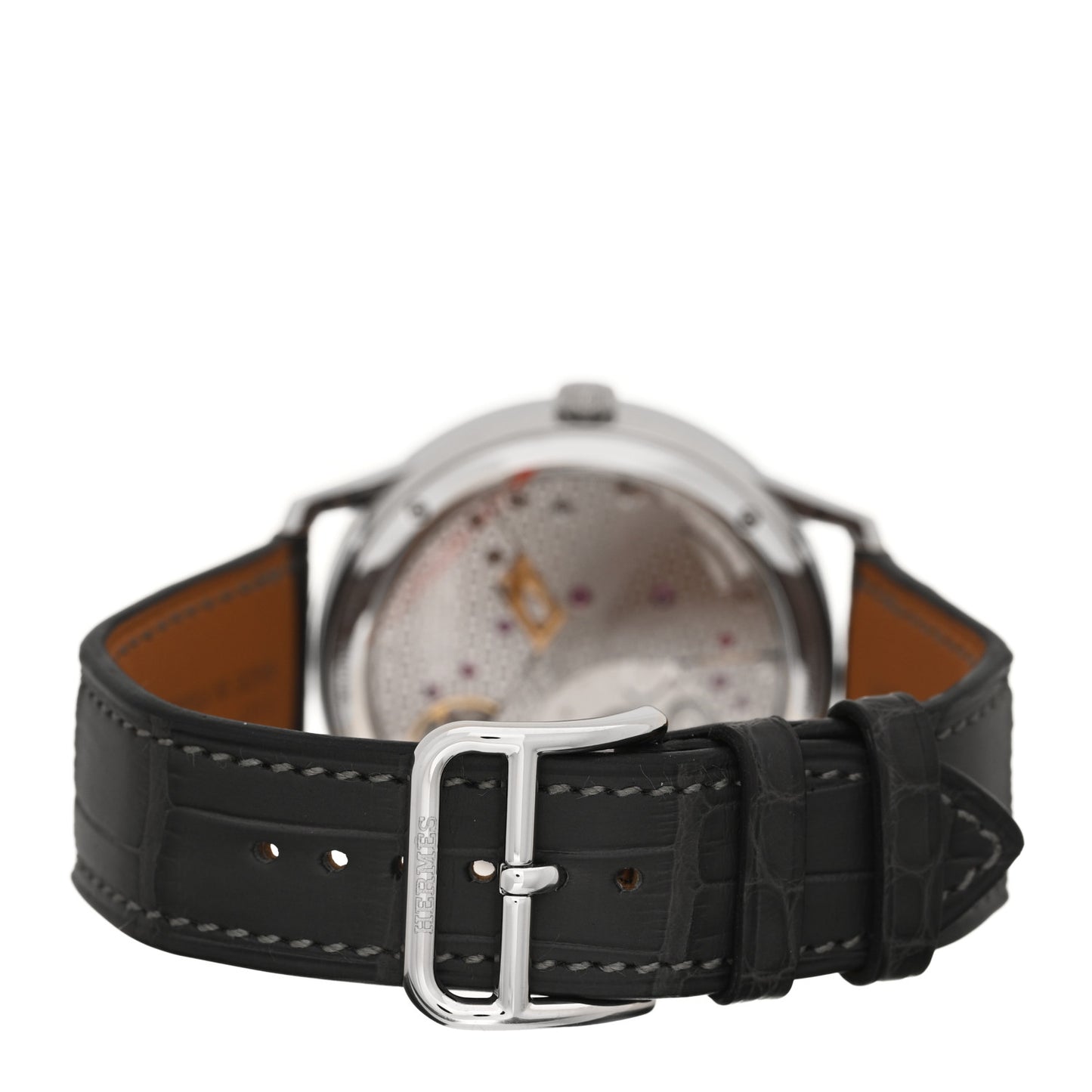 Platinum Alligator 39.5mm Slim D'Hermes GMT Automatic Watch Graphite