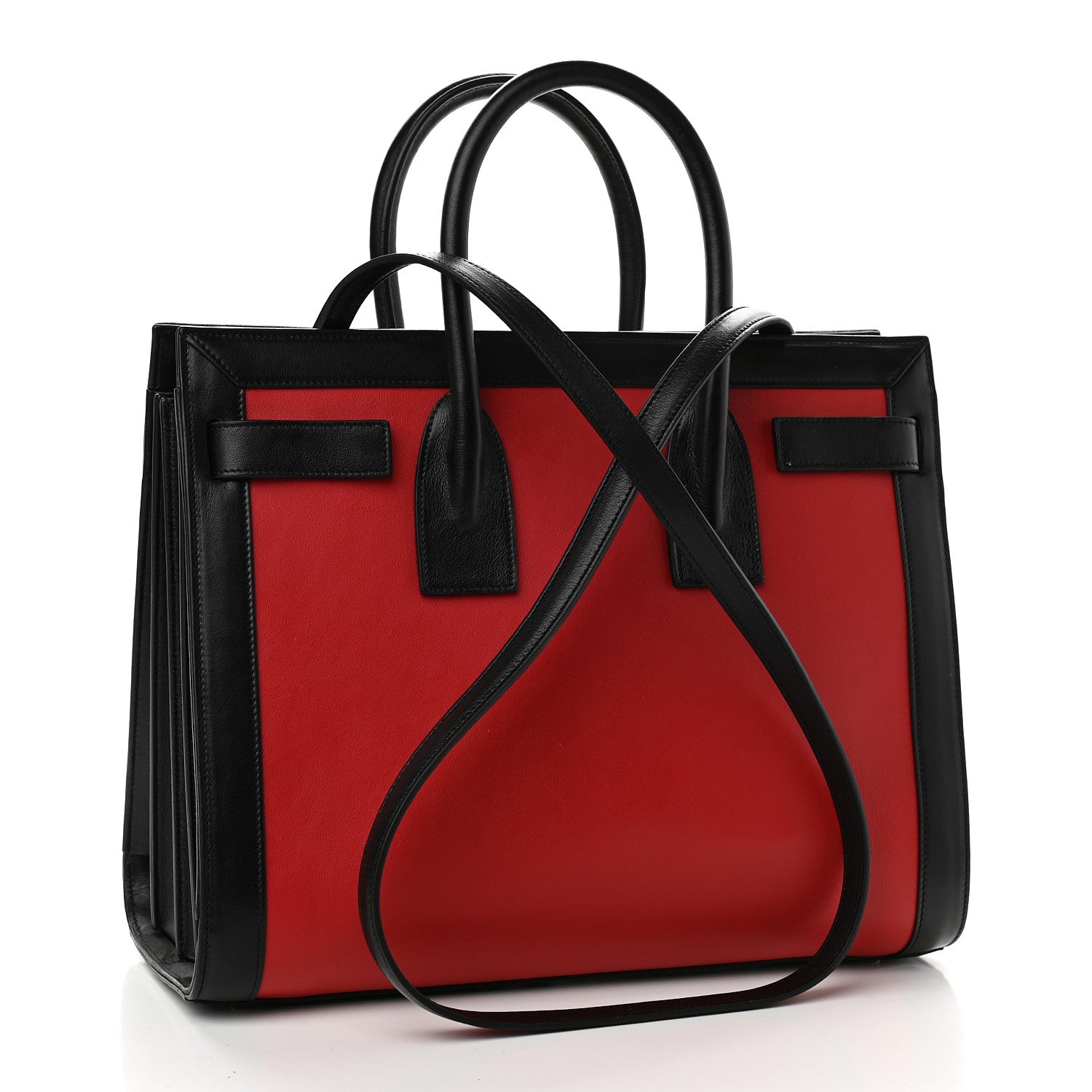 Saint Laurent Calfskin Bi-Color Small Sac De Jour Lipstick Red Black 3 of 10