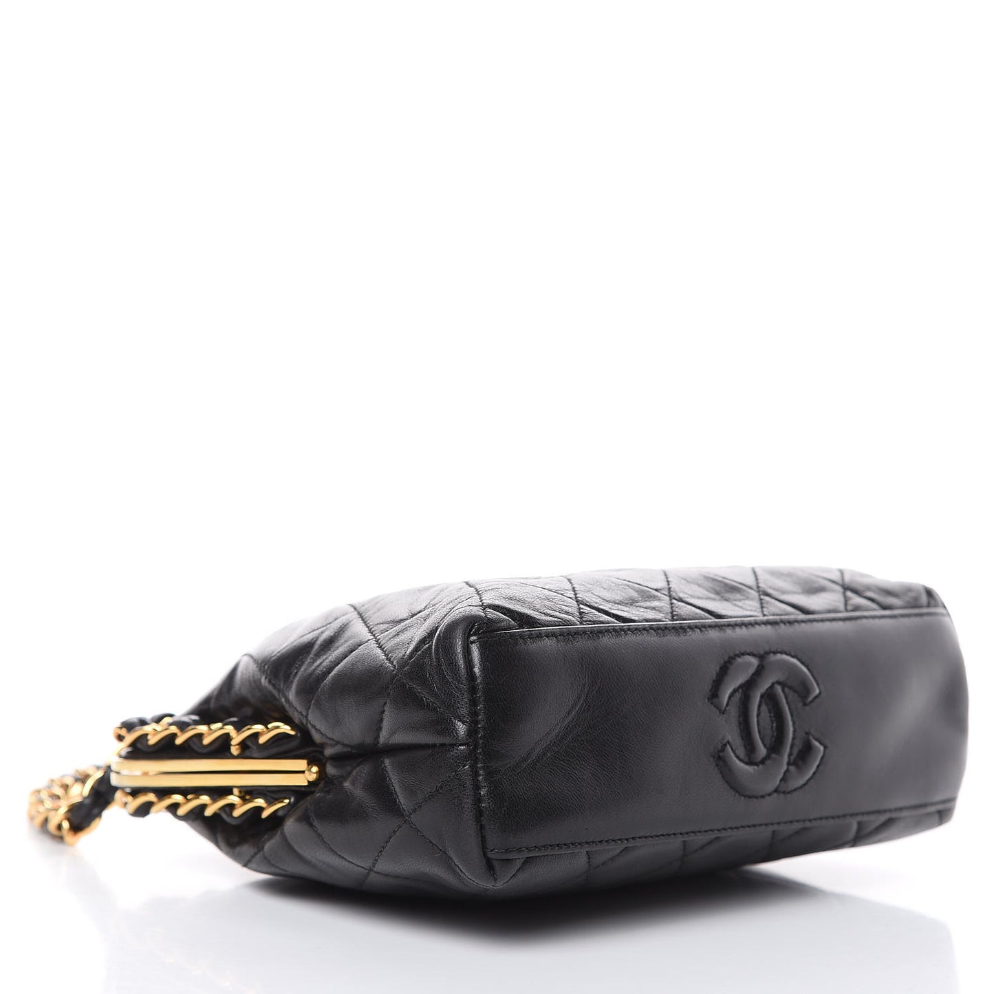 Lambskin Quilted Small Kisslock Evening Bag Black