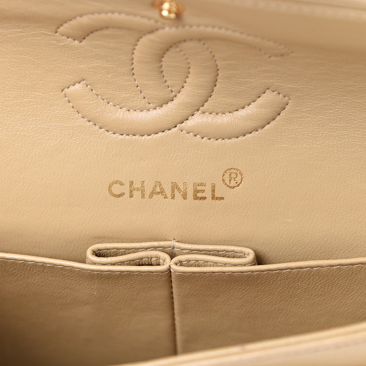 Lambskin Quilted Small Double Flap Beige