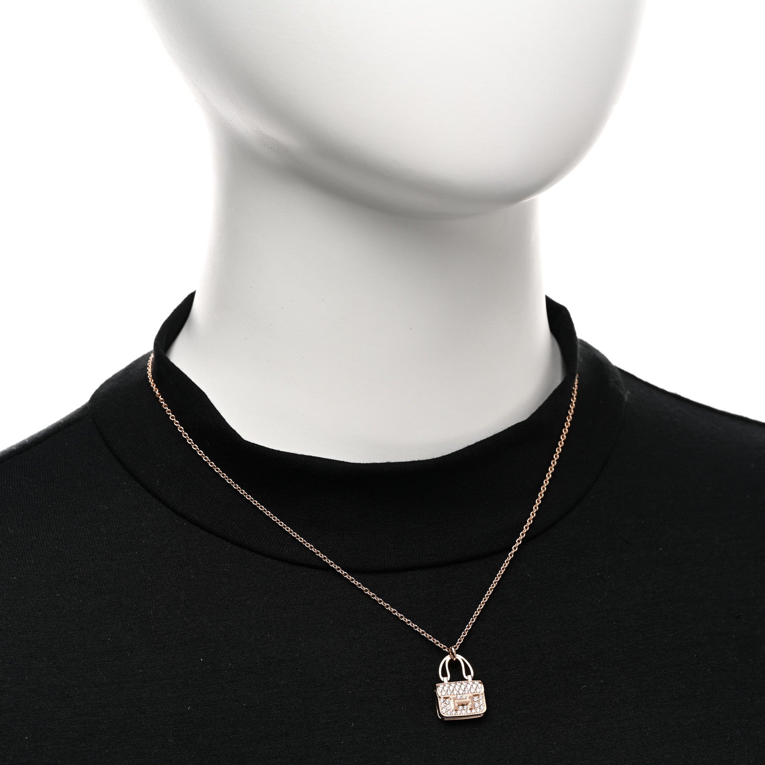 Hermes 18K Rose Gold Diamond Constance Amulettes Pendant Necklace 2 of 7