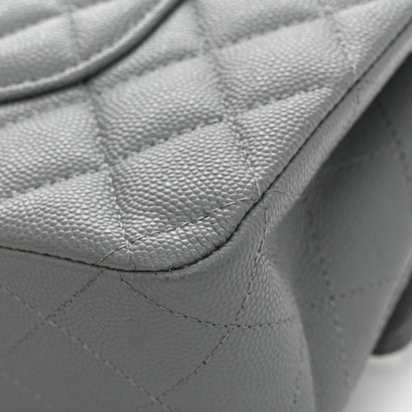 Caviar Quilted Medium Double Flap Grey