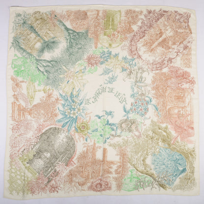 Hermes Cashmere Silk Le Jardin de Leila Shawl 140 Blanc Vert Brun 3 of 8