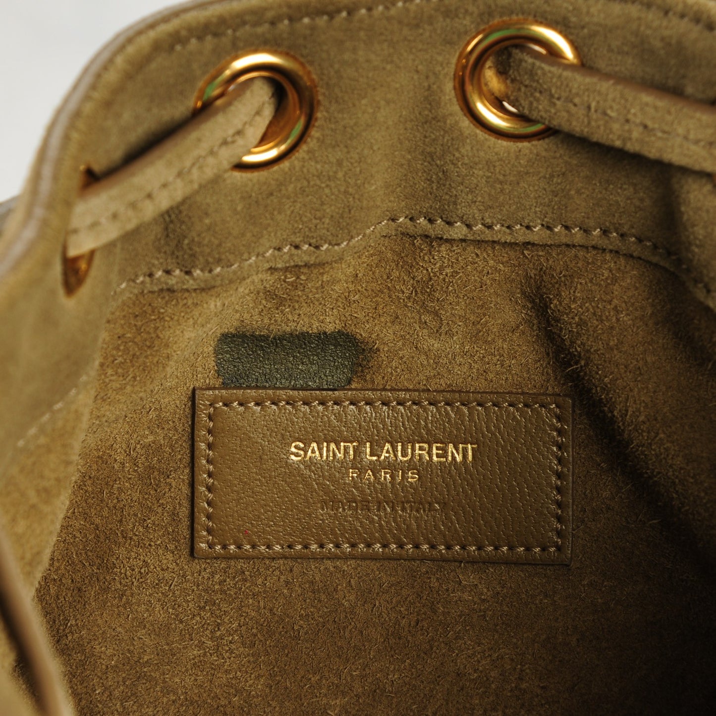 Suede Calfskin Small Emmanuelle Fringe Bucket Bag Khaki