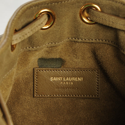 Saint Laurent Suede Calfskin Small Emmanuelle Fringe Bucket Bag Khaki 6 of 7