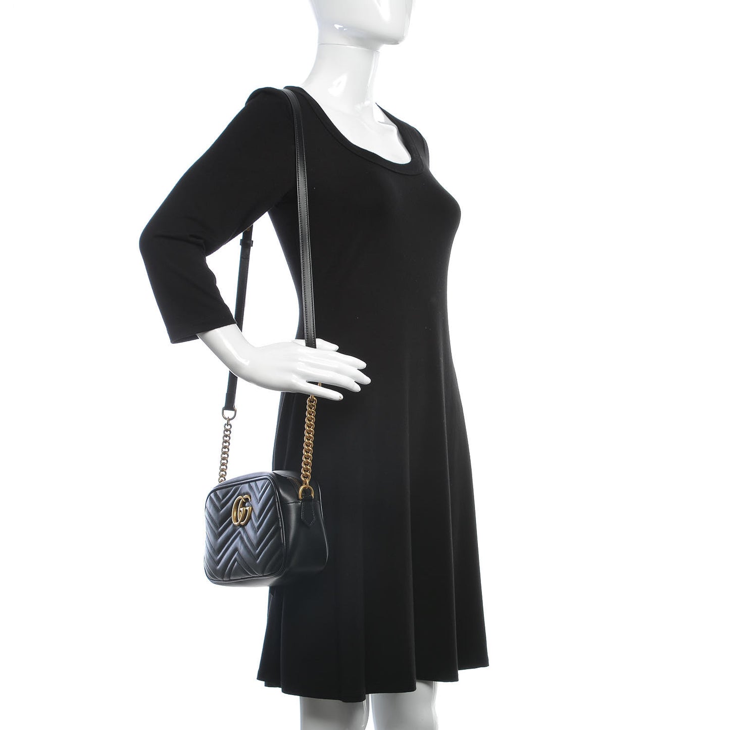 Calfskin Matelasse Small GG Marmont Chain Shoulder Bag Black